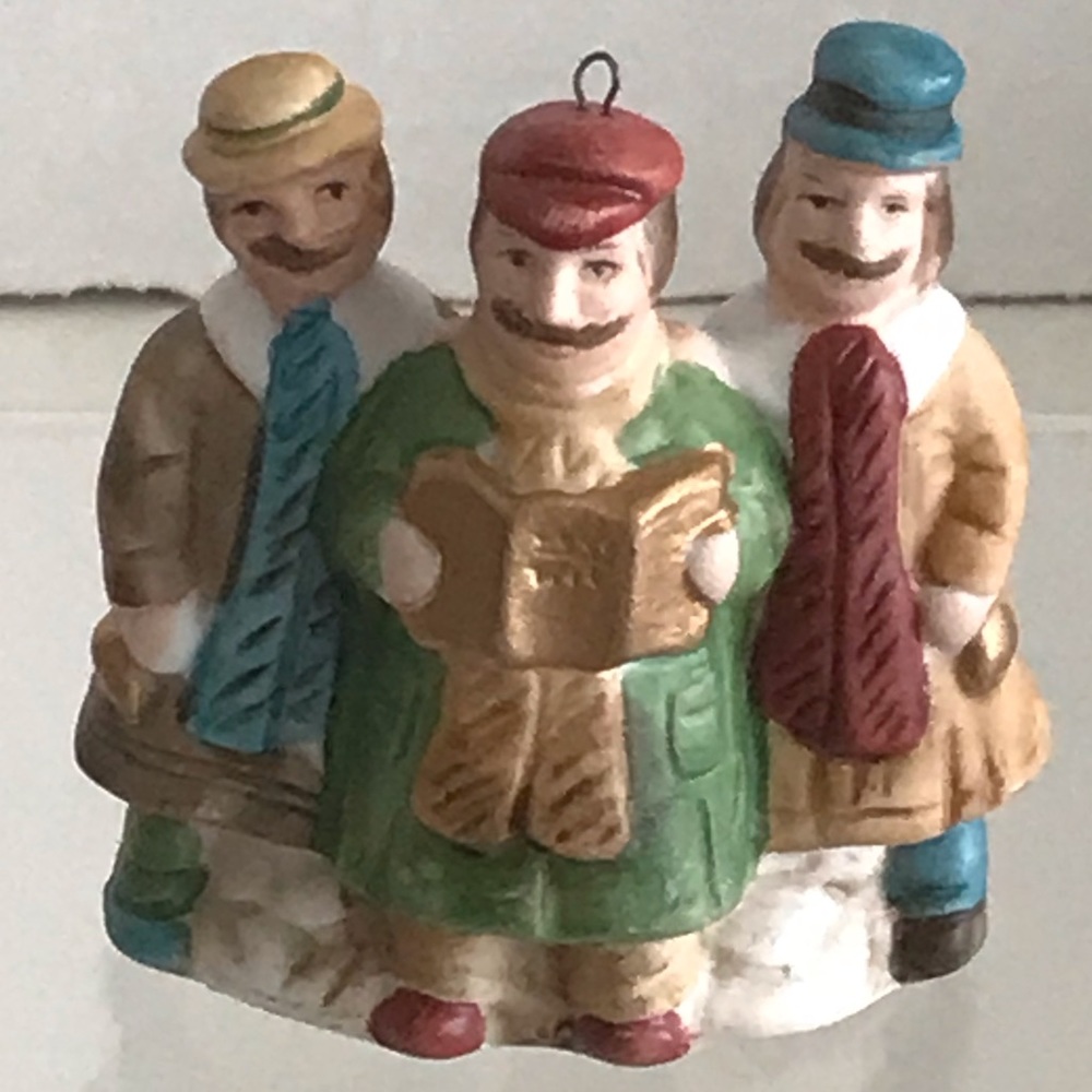 Bisque Porcelain Hand Painted Victorian Carolers 3" Figurine -Taiwan R.O.C.- VTG